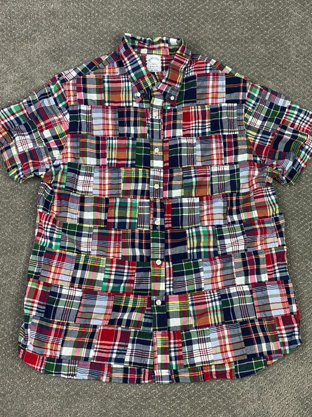 Brooks Brothers Patchwork Shirt Mens Large India Madras Cotton Button Up Down